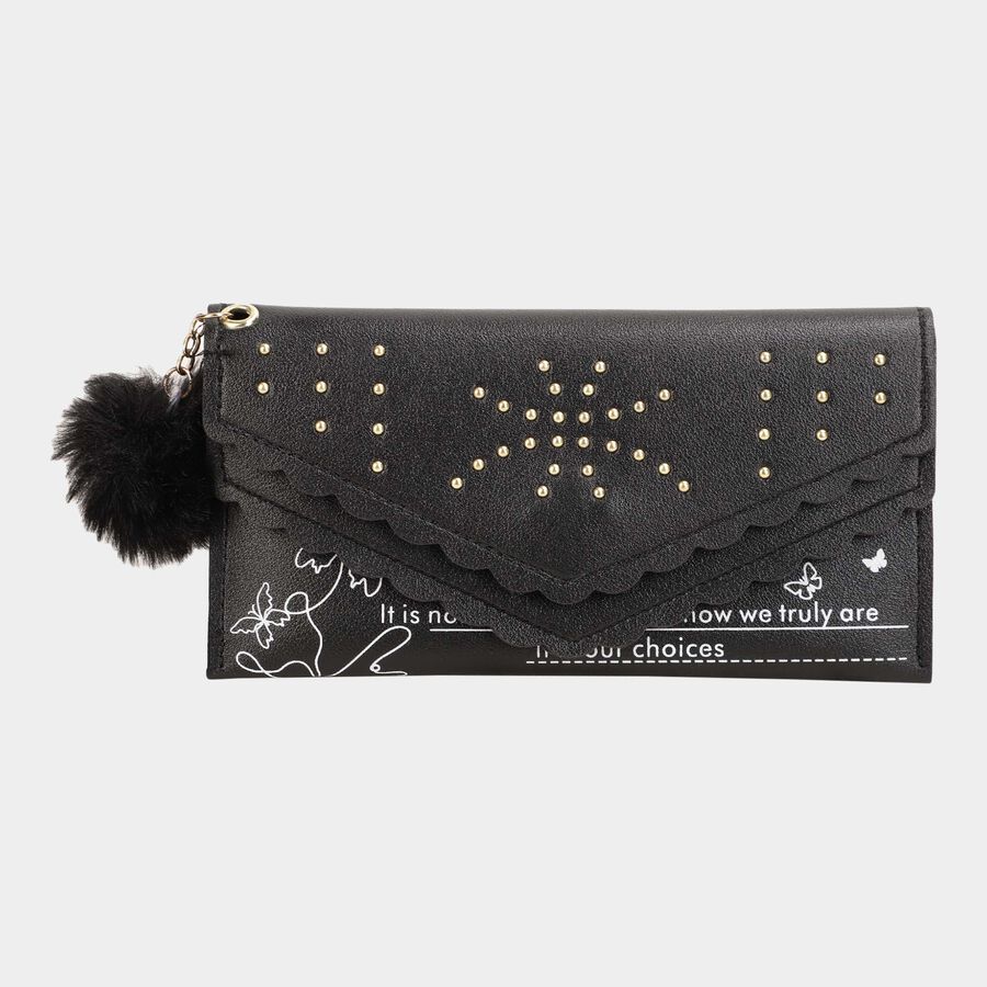 Women's Black Polyurethane Handbag, , large