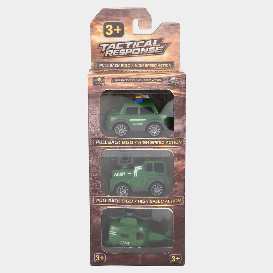 Kid's Dark Green Plastic Pull Back Set of 3, , large
