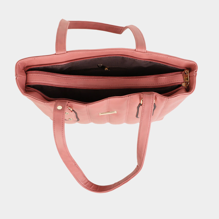 Women's Peach Polyurethane Tote Bag, , large