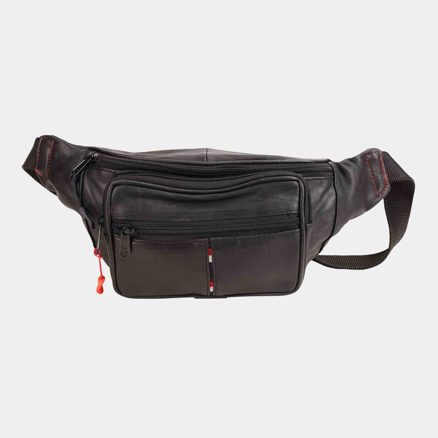 Men's Black Leather Waist Bag, , large image number null