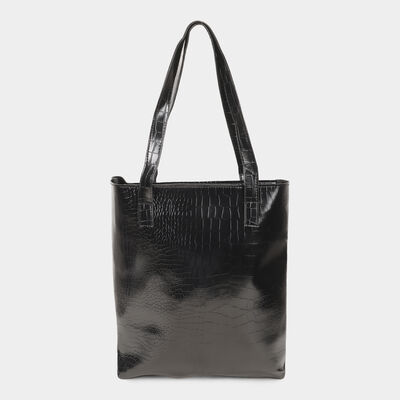 Women's Black Polyurethane Tote Bag
