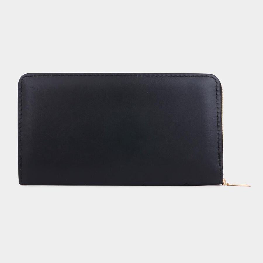 Women's Black Polyurethane Long Wallet, , large image number null