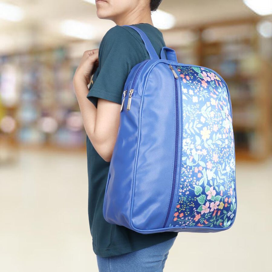 Women's Blue Polyurethane Backpack, , large image number null