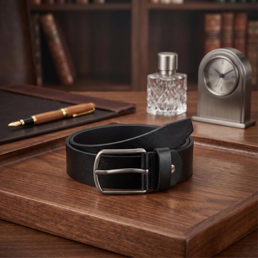 Men's Black PU Formal Belt , , large