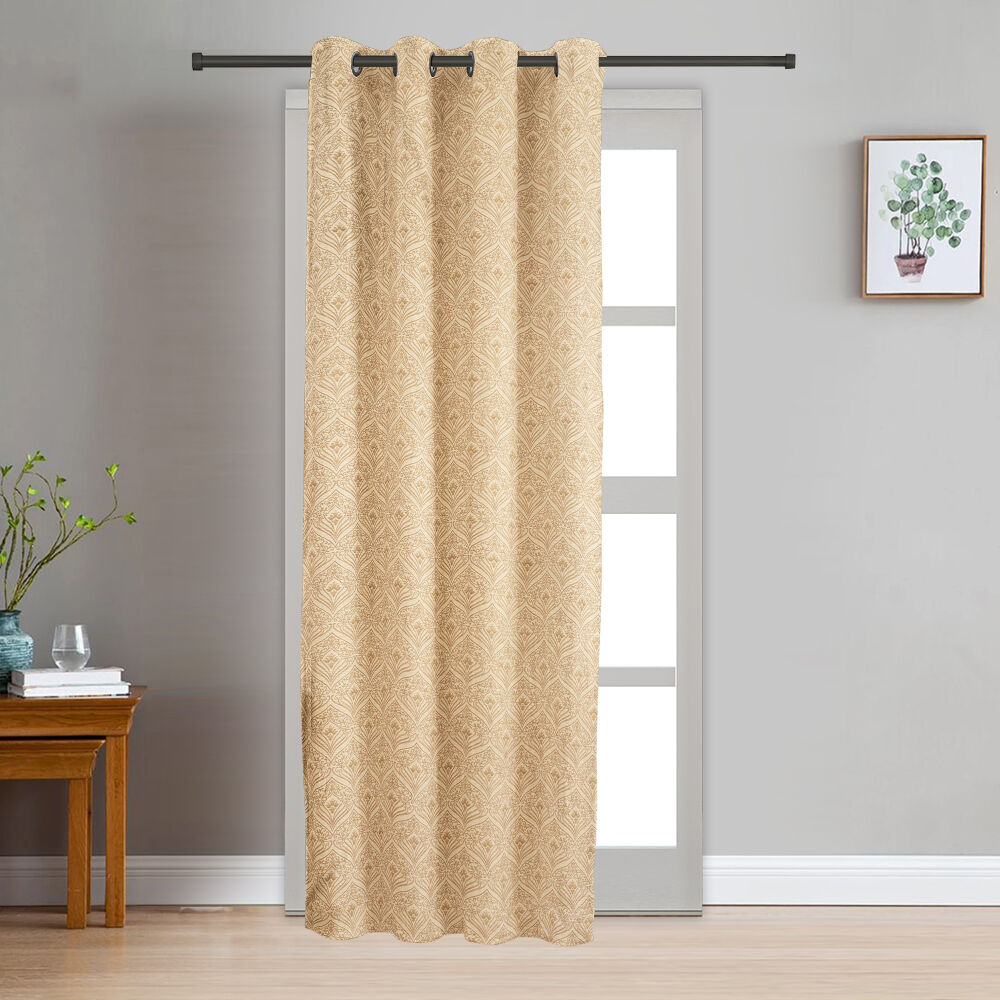 Home Beautiful                         7ft. Light Beige Printed Eyelet Curtains