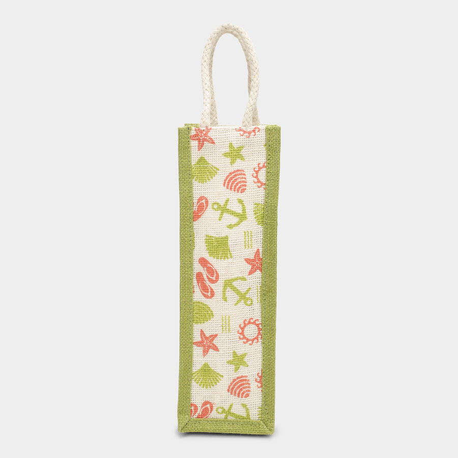 Light Green Printed Jute Bottle Bag, , large image number null