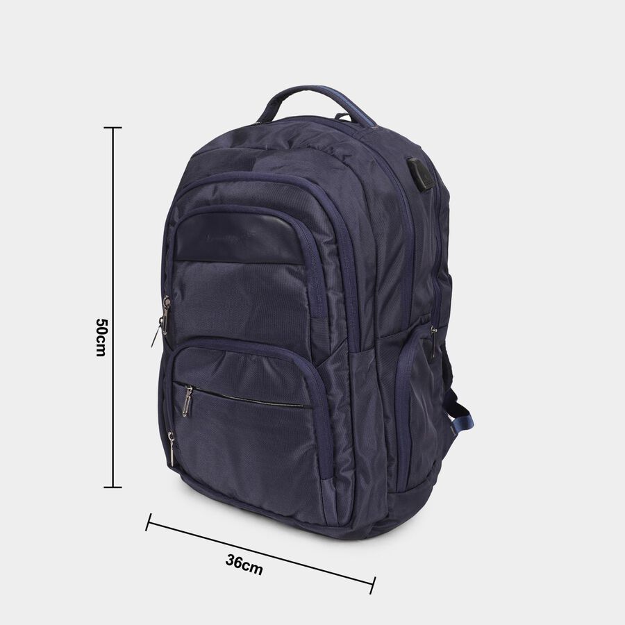 Dark Blue Polyester Backpack with Laptop Compartment and USB Port, , large image number null