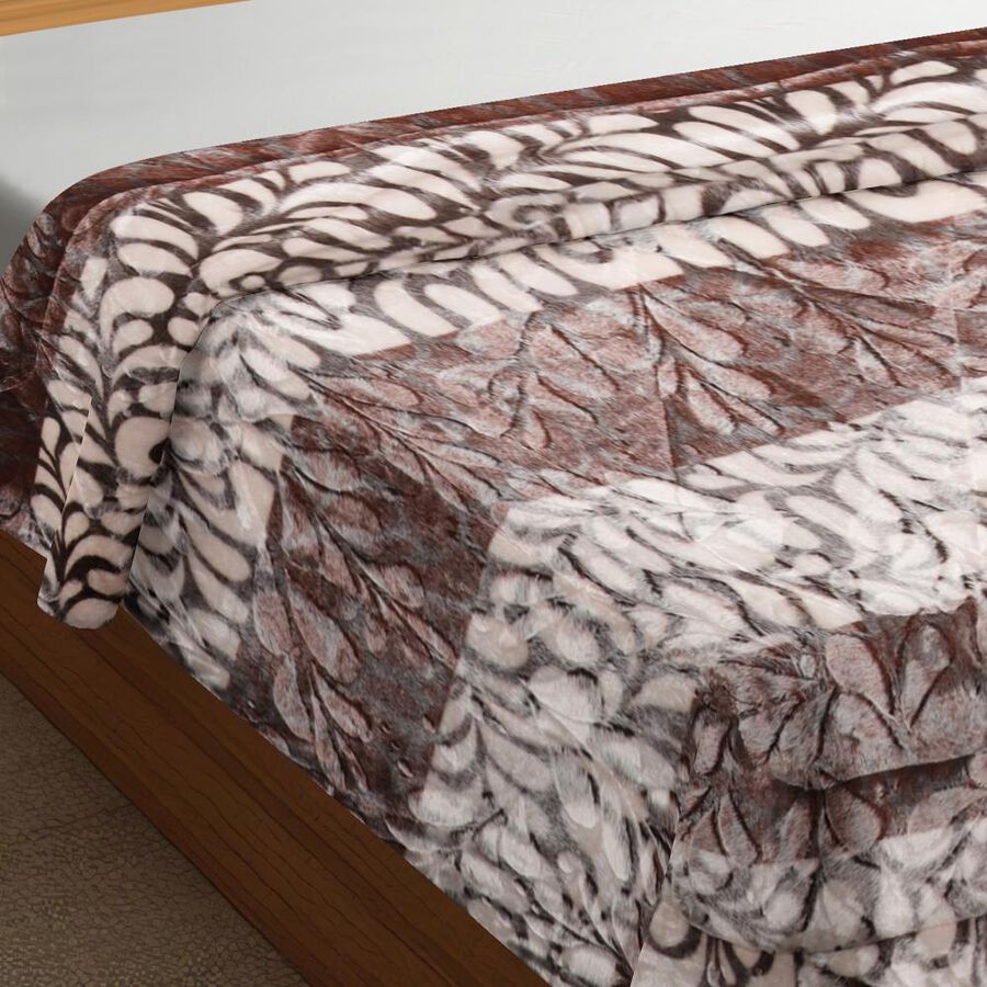 Brown Floral Printed Double Blanket, , large