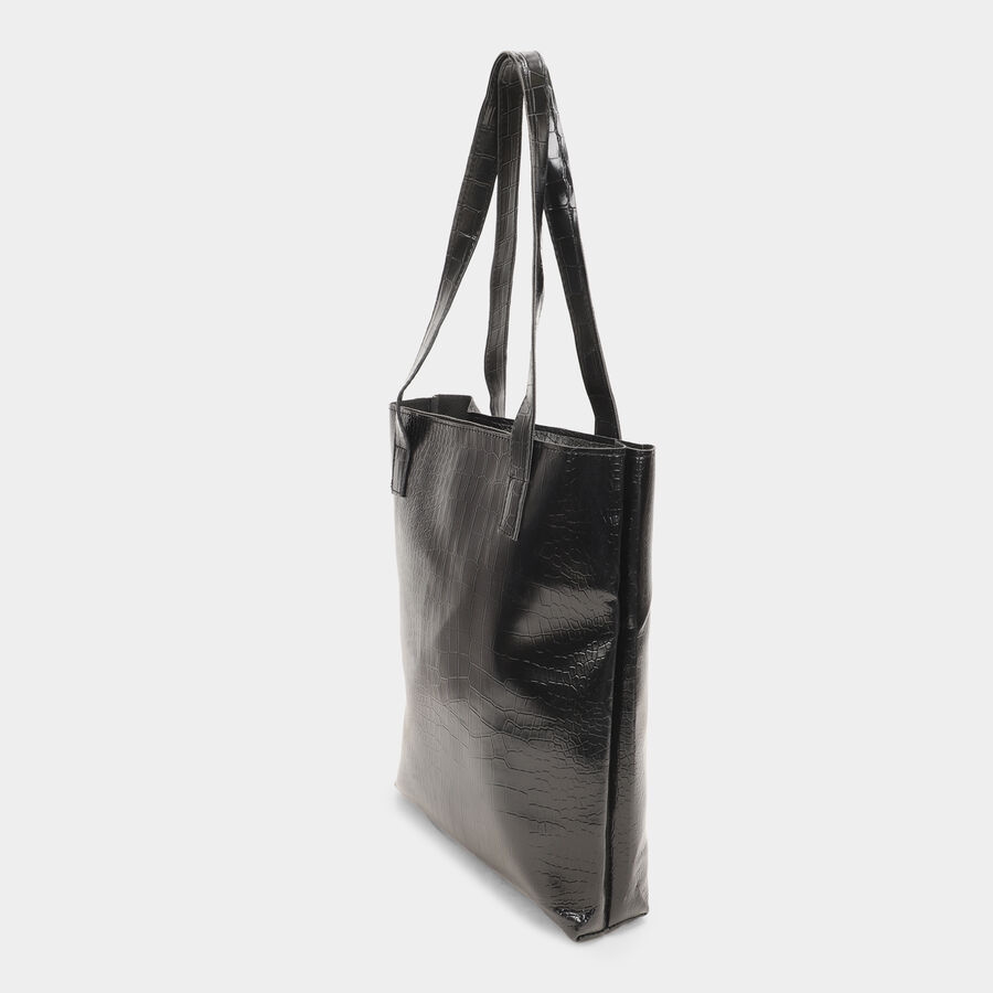 Women's Black Polyurethane Tote Bag, , large image number null