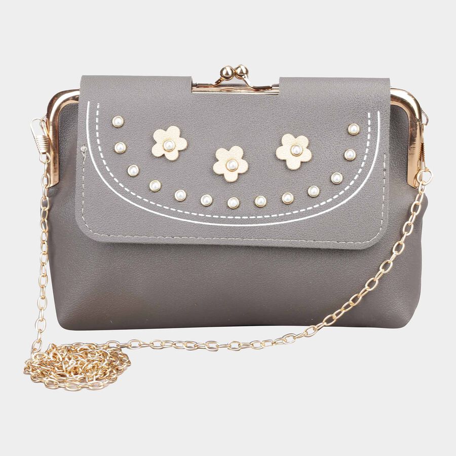 Women's Grey Polyurethane Sling Bag, , large image number null