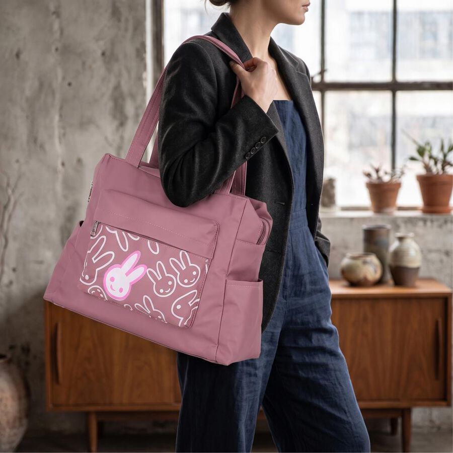 Mauve PU Shopping Bag, , large