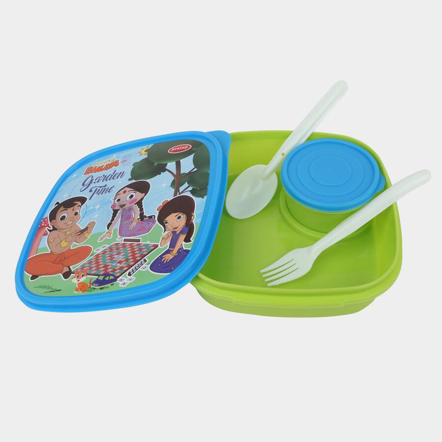 Plastic Lunch Box - 1 Big Container; 1 Small Container; 1 Spoon; 1 Bottle, , large image number null