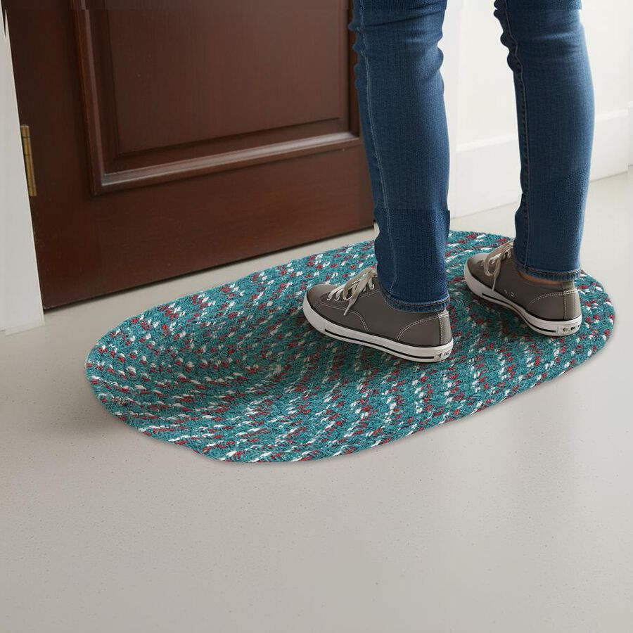 Blue Polyester Cotton Door Mat, , large
