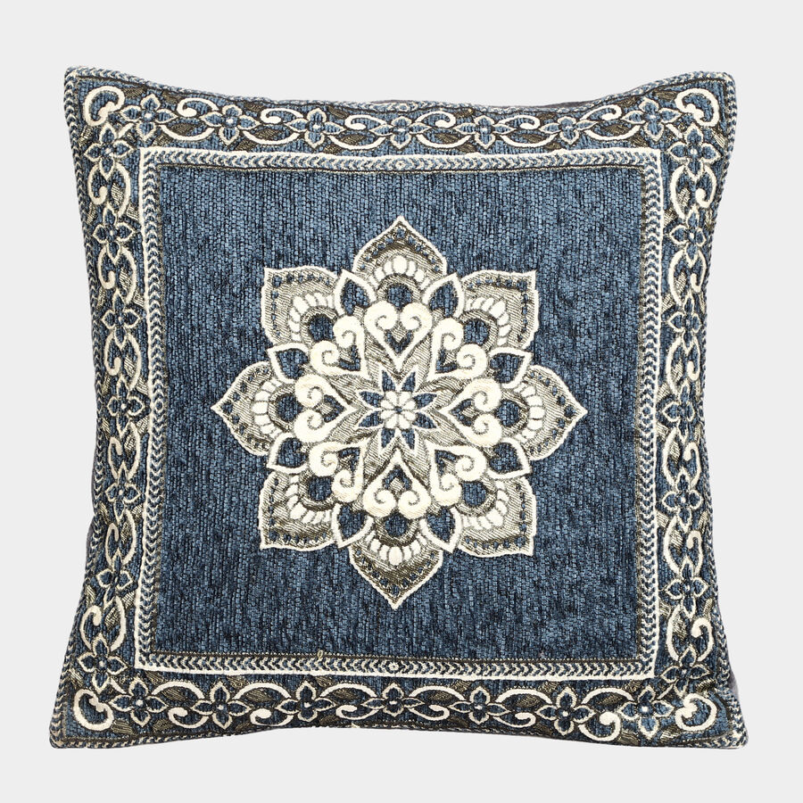 Blue Floral Embroidered Cushion Cover, , large