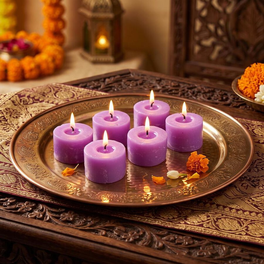 Fragranced Candels Lavender Flavoured Pack Of 6Pcs, , large