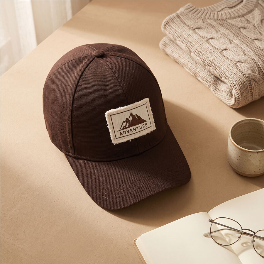 Men's Brown Fabric Cap, , large
