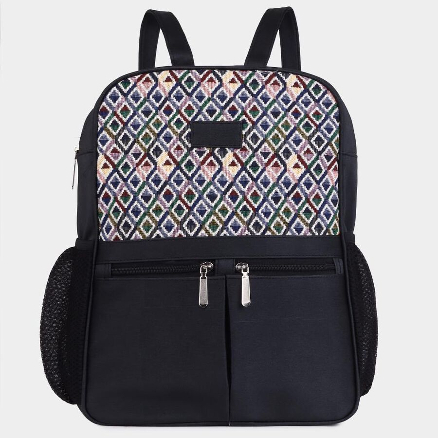 Women's Black Polyurethane Backpack, , large image number null