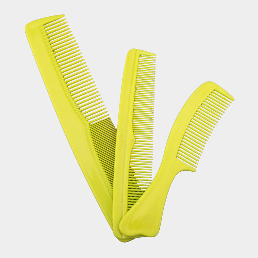 Plastic Hair Comb, Set of 3 - Colour/Design May Vary, , large image number null
