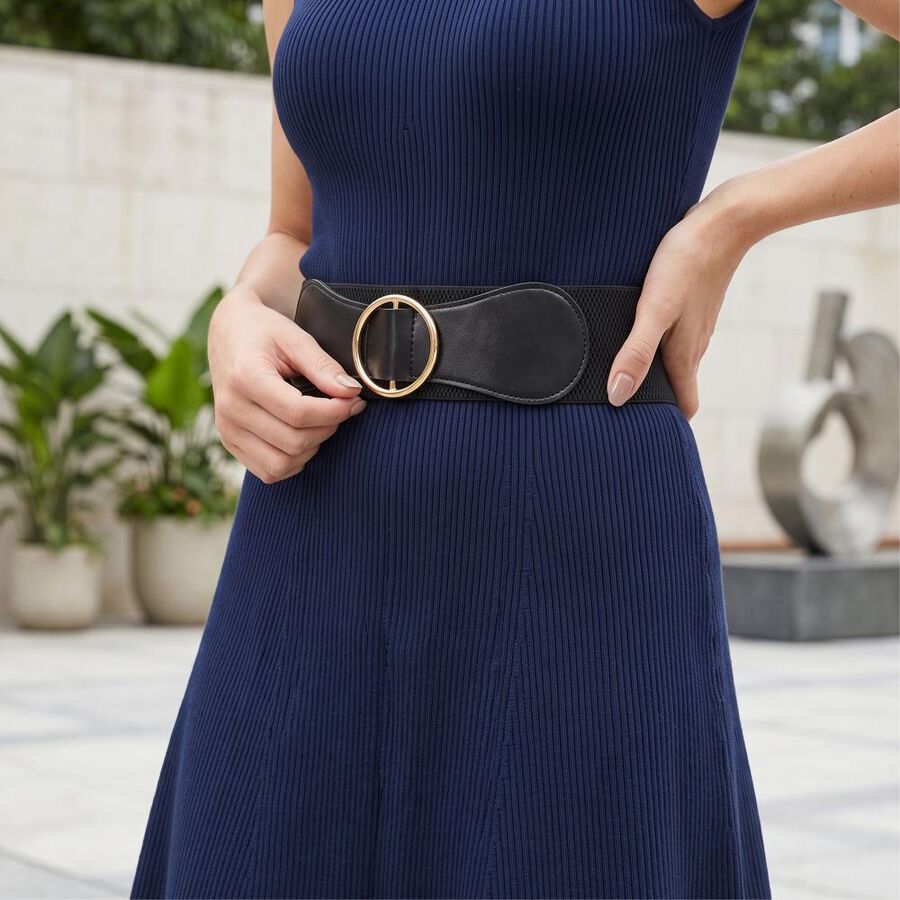 Women's Black Polyurethane Belt, , large