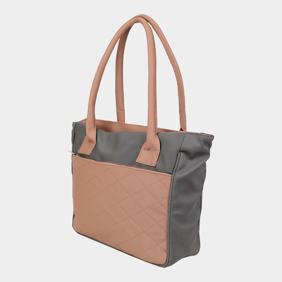 Women's Peach Polyurethane Tote Bag, , large