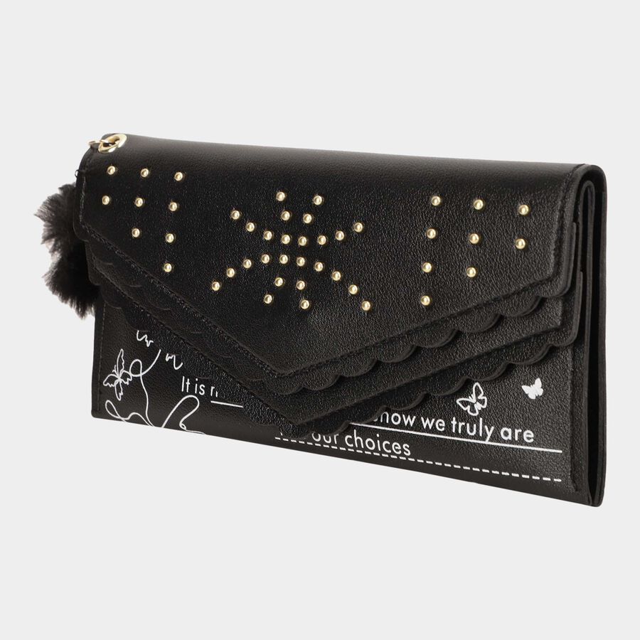 Women's Black Polyurethane Handbag, , large