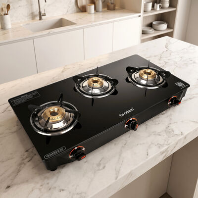 LPG Gas Stove 3 Burner Glass Top, 1 star BEE rating