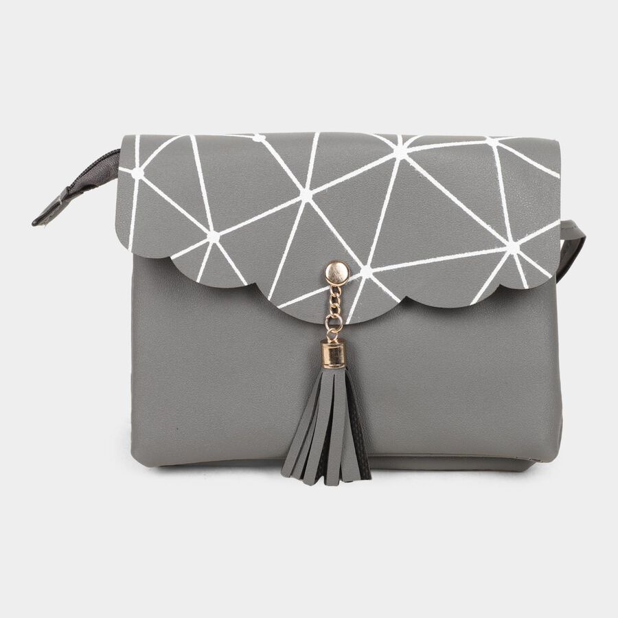 Women's Grey Polyurethane Sling Bag, , large image number null
