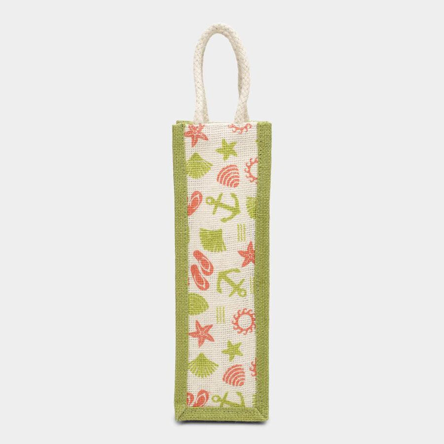 Light Green Printed Jute Bottle Bag, , large