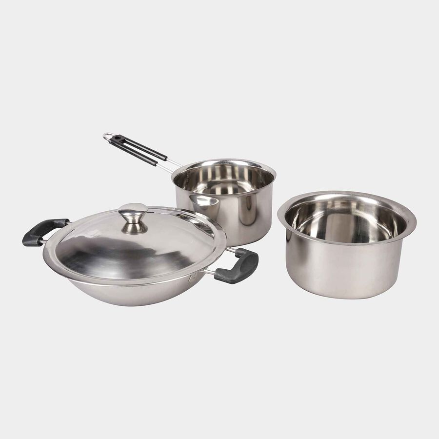 Set Of 3Pc Steel Cookware Set With Lid, , large image number null