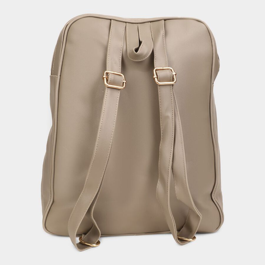 Women's Beige Polyurethane Backpack, , large