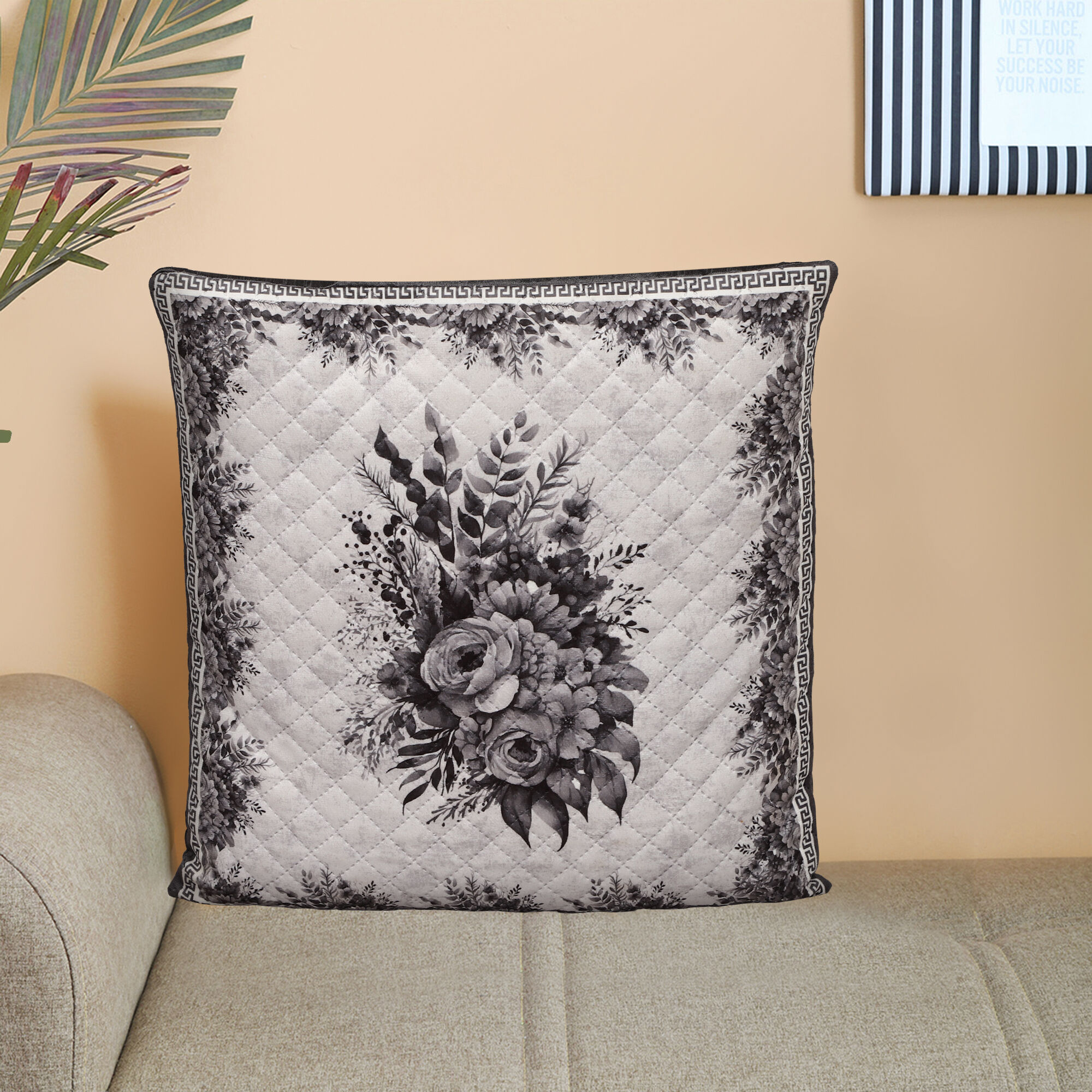 Home Beautiful                         Grey Polyester Cushion Cover