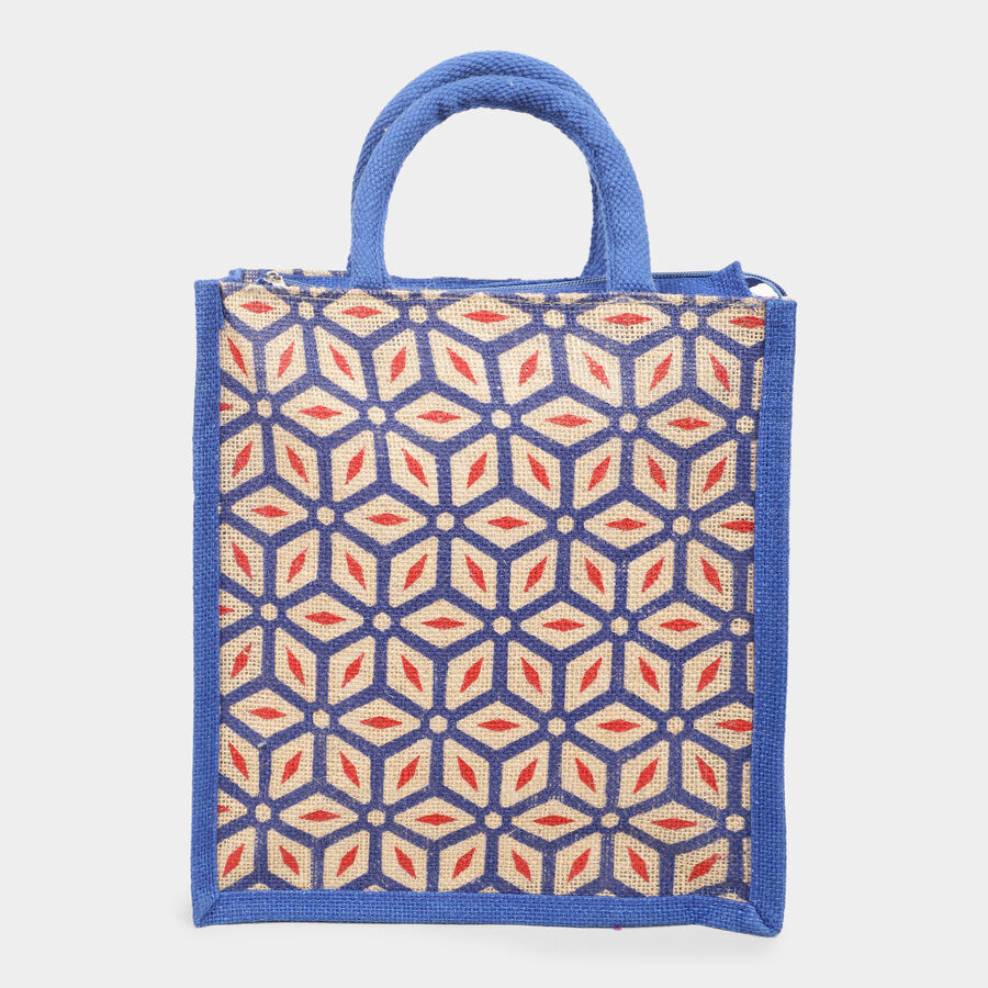 Dark Blue Printed Jute Bag, , large image number null