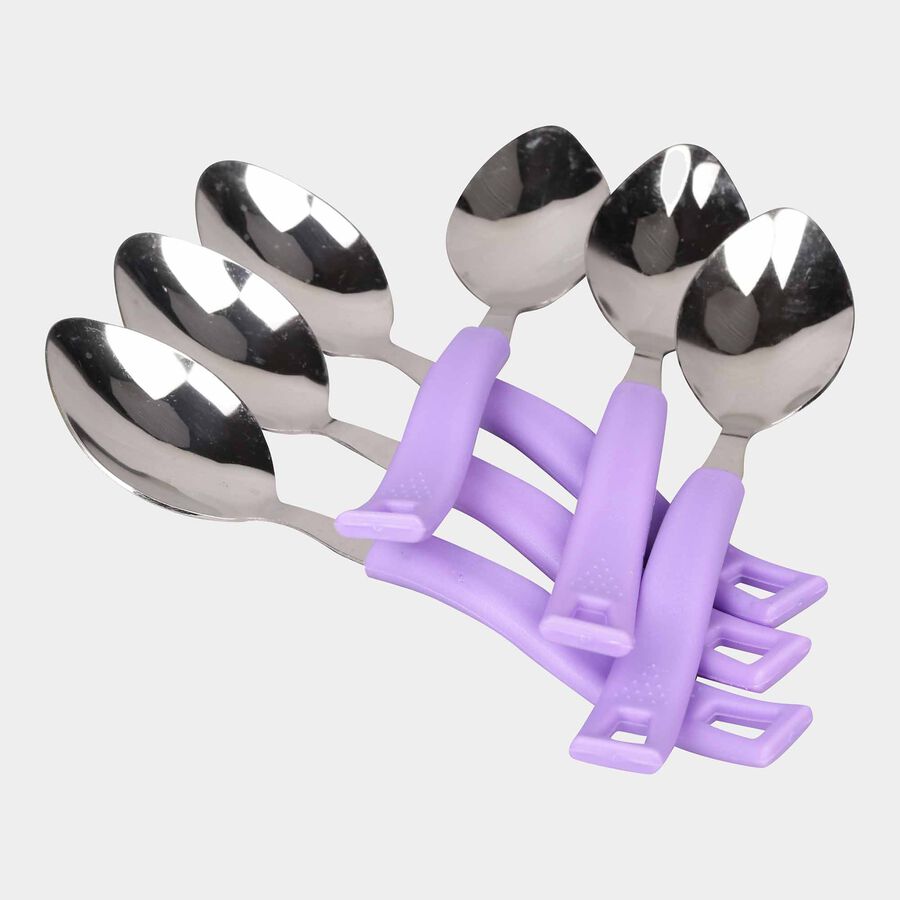 Stainless Steel Dessert Spoon With Plastic Handle - 6 Pcs., , large image number null