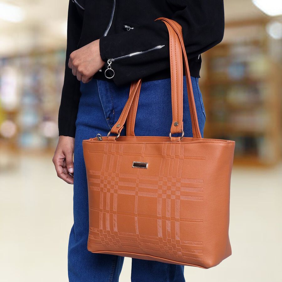 Women's Tan Polyurethane Tote Bag, , large