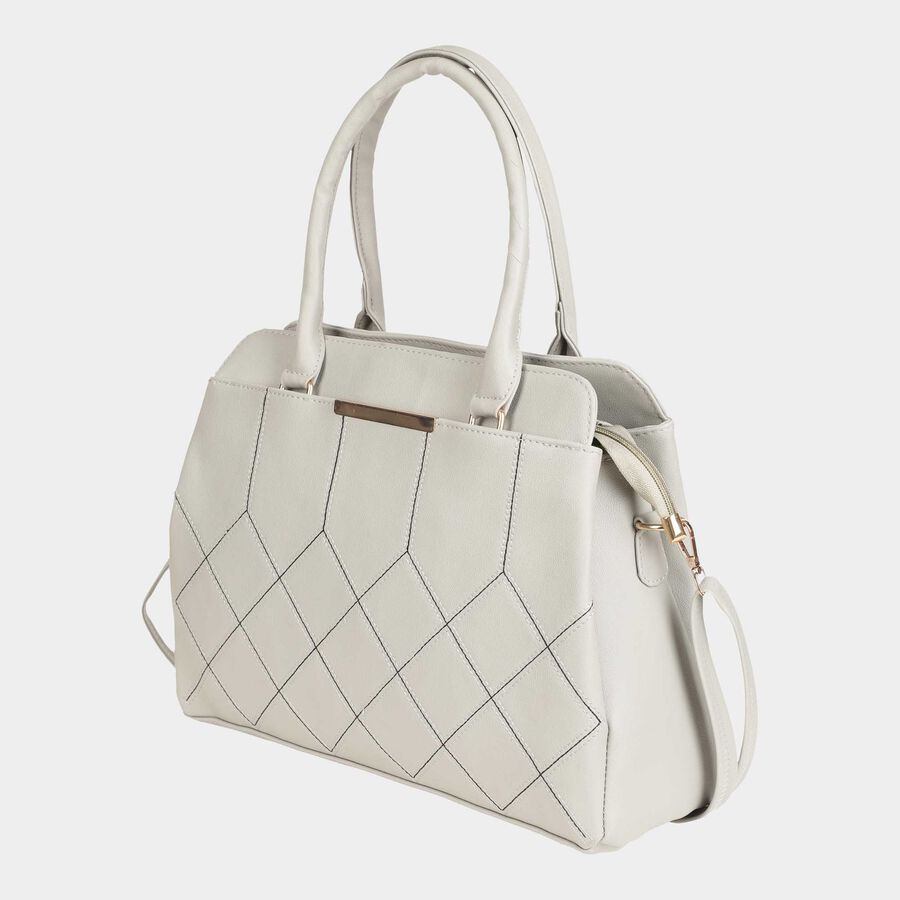Women's Polyurethane Satchel, Embroidered, Medium Size, , large image number null