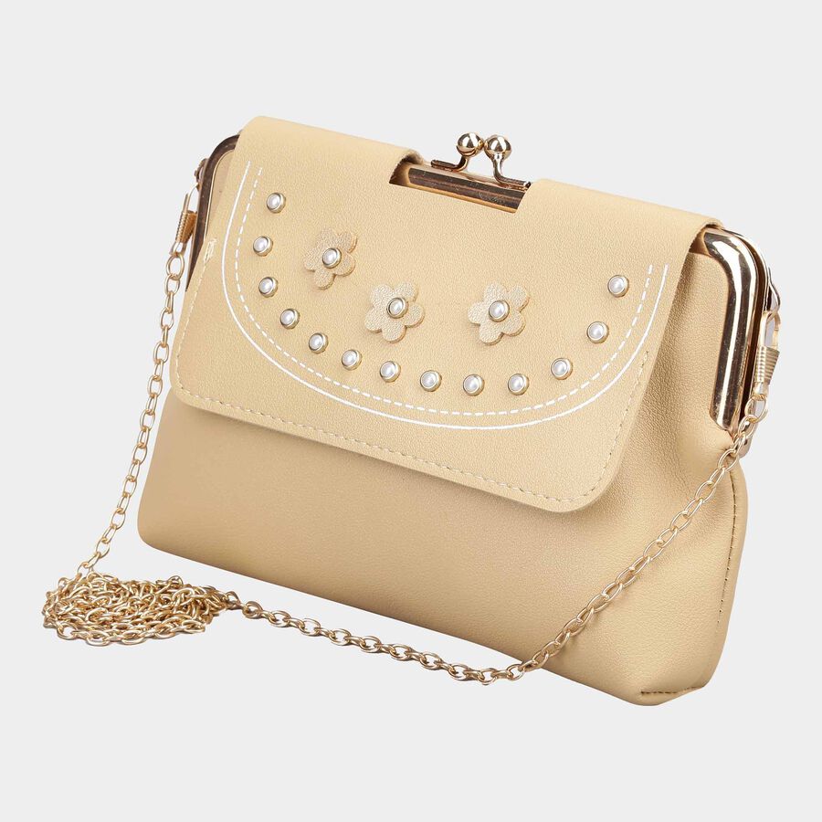 Women's Tan Polyurethane Sling Bag, , large