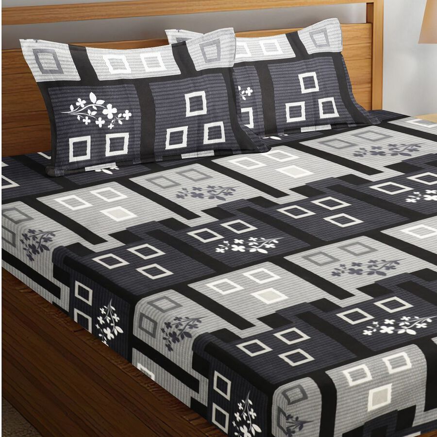 Dark Grey Microfiber Double Bedsheet with Pillow Cover, , large