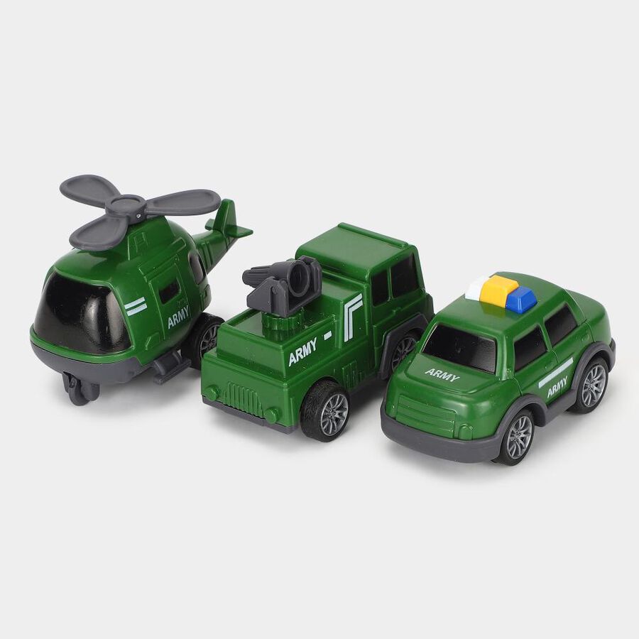 Kid's Dark Green Plastic Pull Back Set of 3, , large