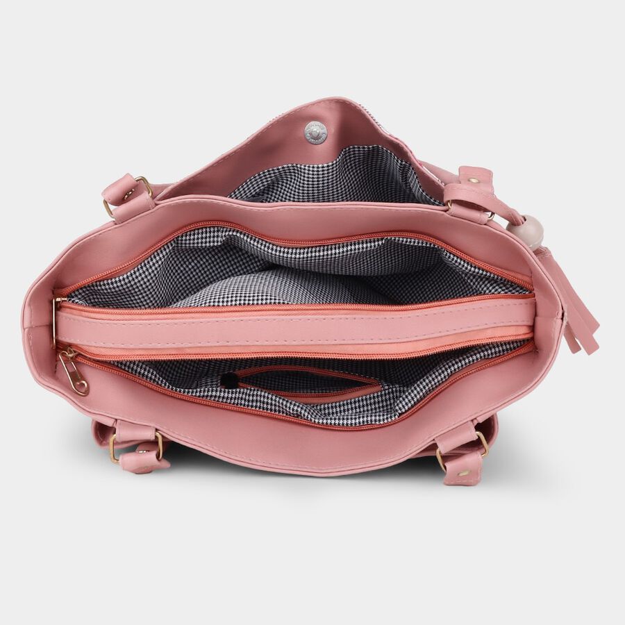 Women's Pink Polyurethane Tote Bag, , large image number null