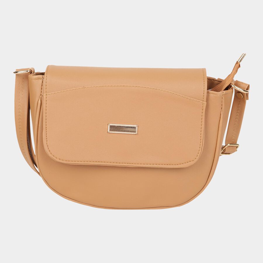 Women's Beige Polyurethane Sling Bag, , large