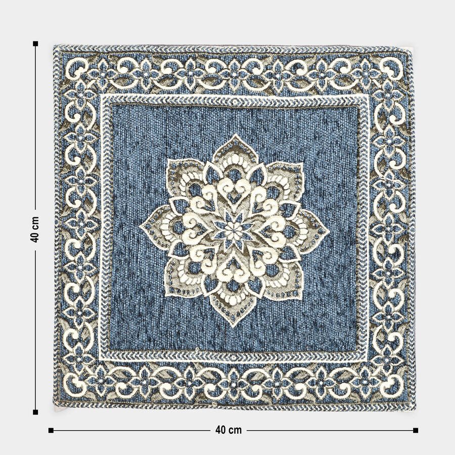 Blue Floral Embroidered Cushion Cover, , large