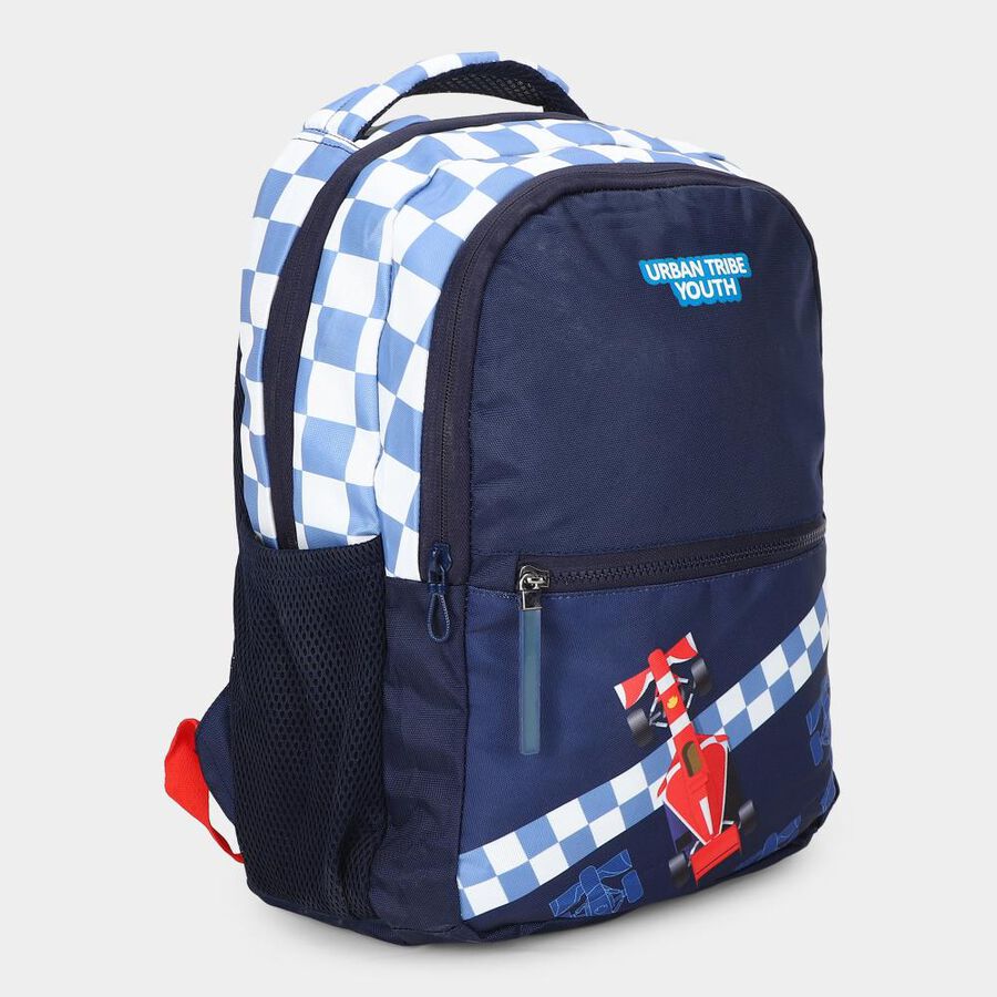 Stylish Blue School Bag with Car Graphic, , large