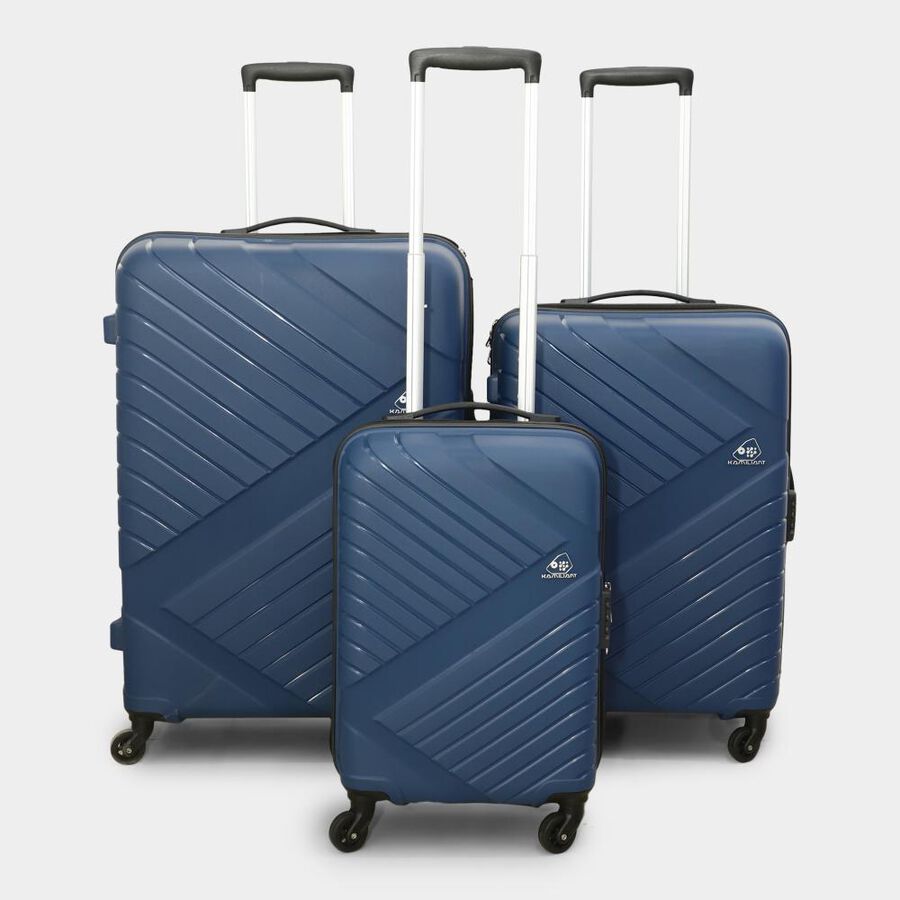 4-Wheel Dark Blue Polypropylene Hard Case Trolley, Small + Medium + Large, , large image number null