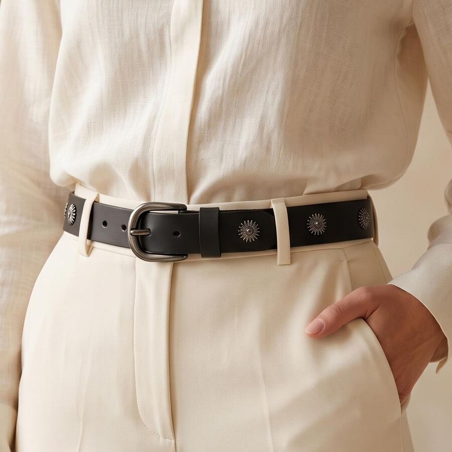 Woman's Black Polyurethane Belt, , large
