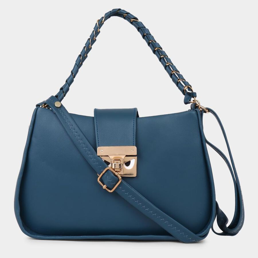 Women's Bluish Green Polyurethane Sling Bag, , large image number null