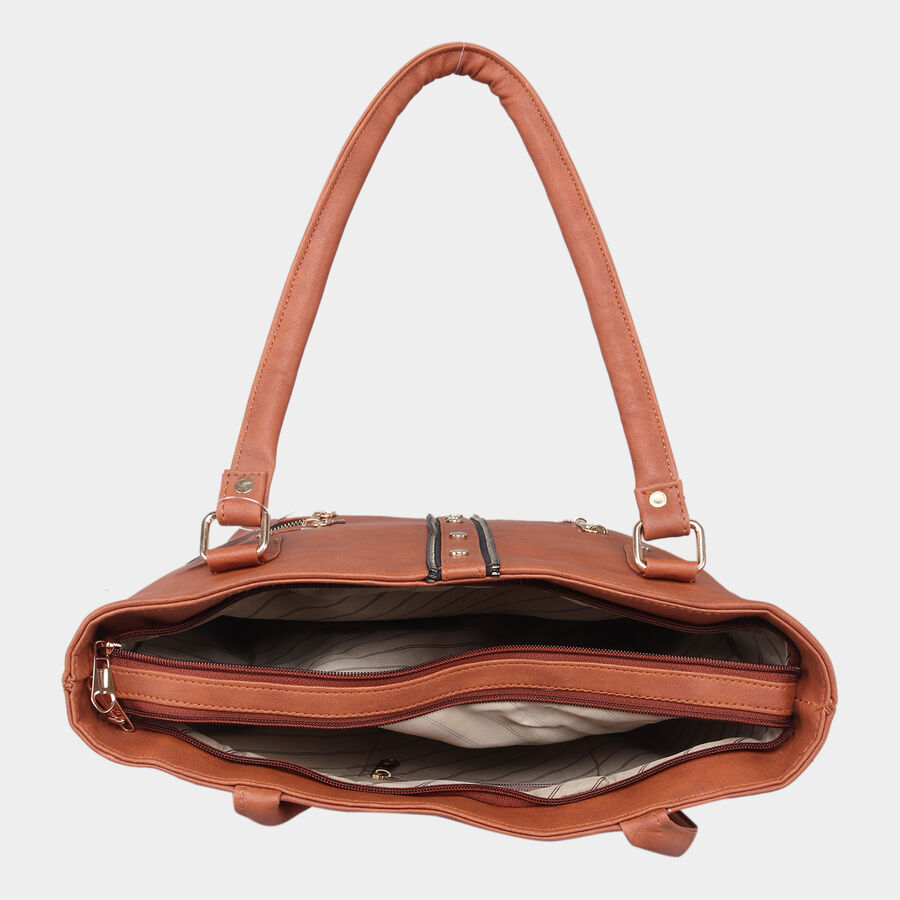 Women's Tan Polyurethane Tote Bag, , large