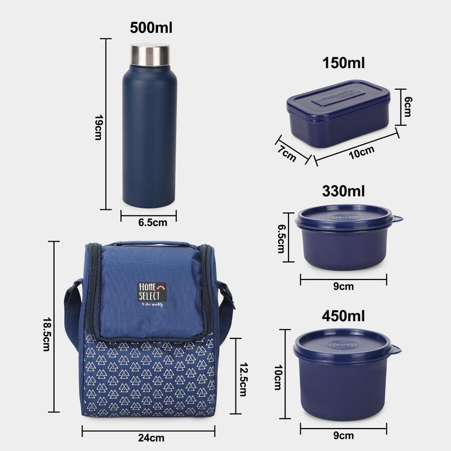Stainless Steel Lunch Box With 3 Container + 1 Bottle , , large