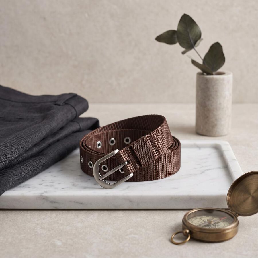Women's Brown Nylon and Polyester Belt, , large