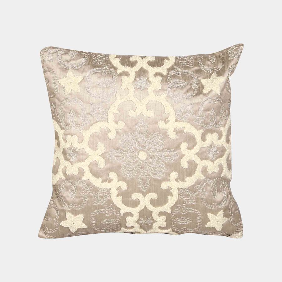 Beige Embroidered Cushion Cover, , large