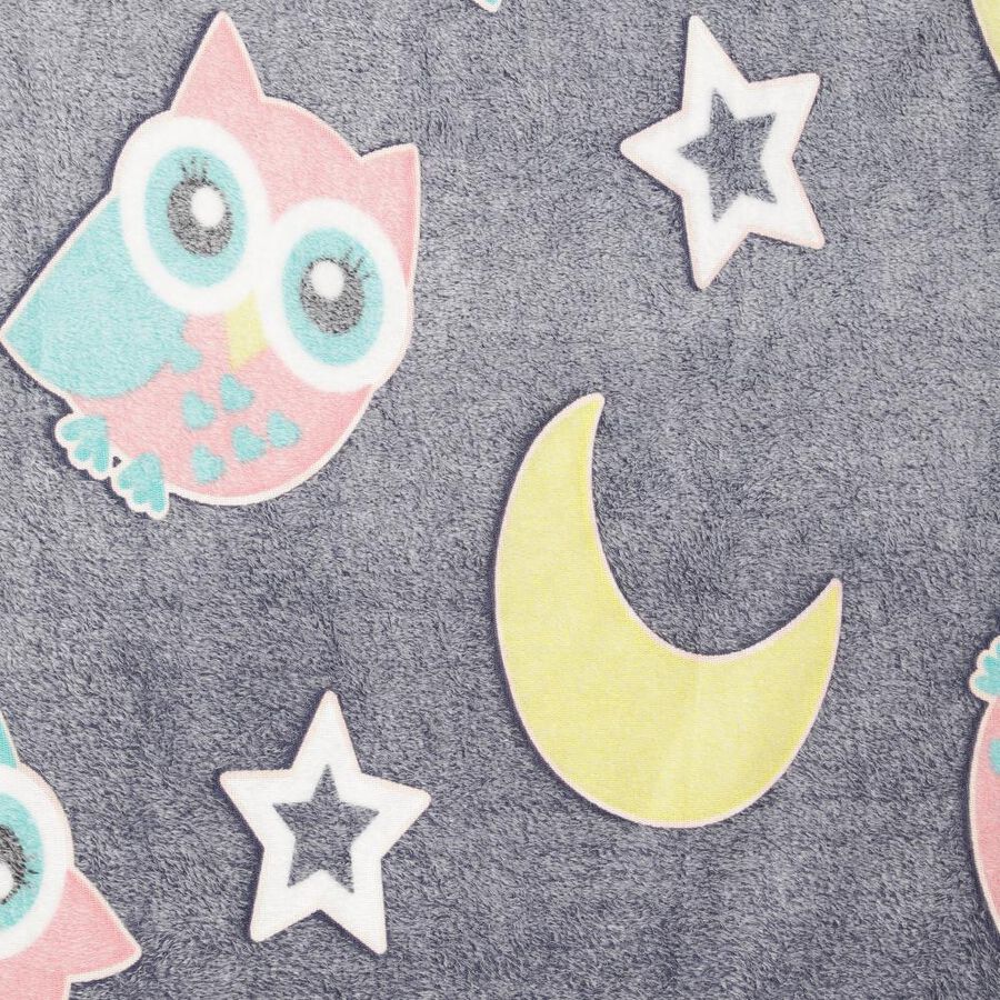 Grey Owl and Moon Printed Single Blanket, , large